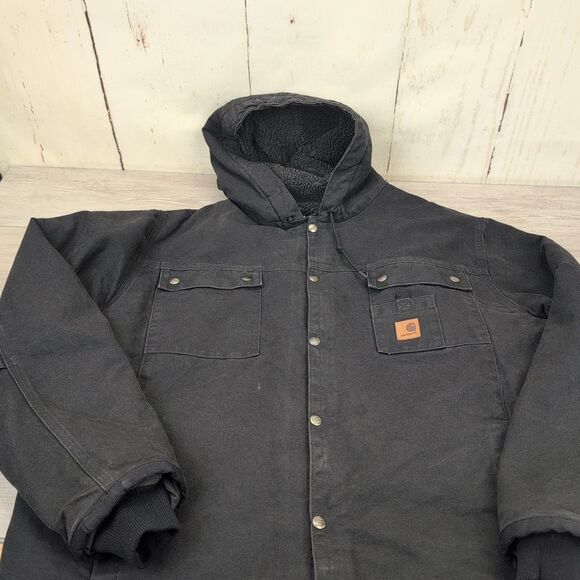 Carhartt Jacket Men's XL Hooded J284 BLK Sherpa Work Black Chore Coat - Picture 1 of 13